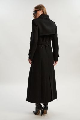 Women's Wool Mix Belted Trench Maxi Coat.
