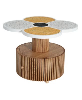  Unique Four-Leaf Clover Side Table with Wood-Grain Base & Storage