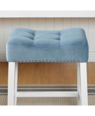  Morovo Set of 2 Velvet Counter Height Stools, Tufted Saddle Seats, Blue
