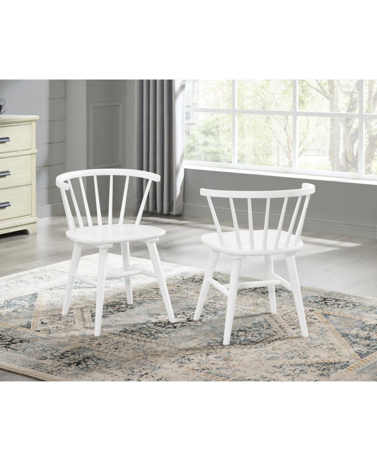 Streamdale Edo White Wood 5-Piece Dining Set, Trestle Dining Table with 4 Windsor Chairs