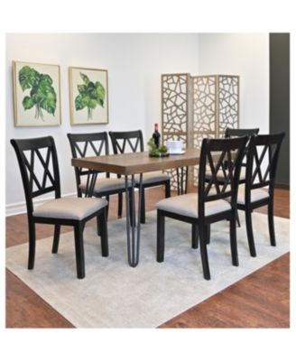  7-Piece Dining Set, Hairpin Dining Table with 6 Cross-back Chairs, Rich Black