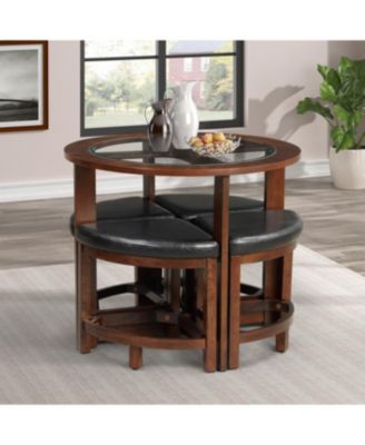 Streamdale Cylina Solid Wood Glass Top Round Dining Table with 4 Chairs