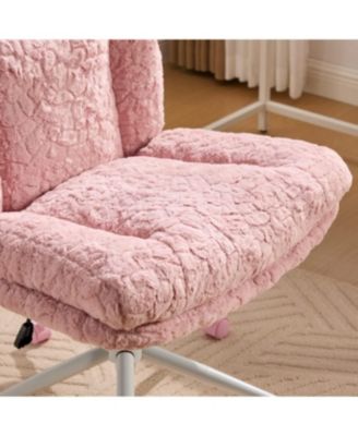 Pink Rabbit Hair Office Chair with Metal Base