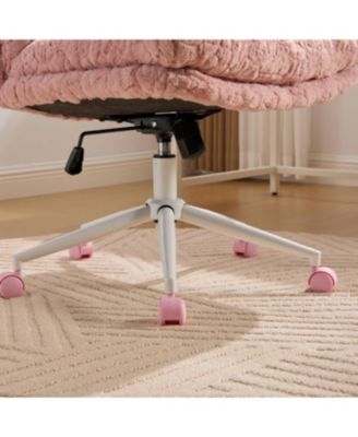 Pink Rabbit Hair Office Chair with Metal Base