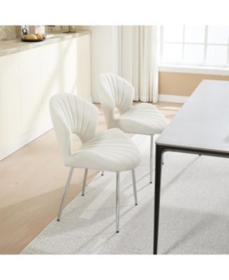 Streamdale Modern Design Chair, White Velvet, Set of 2