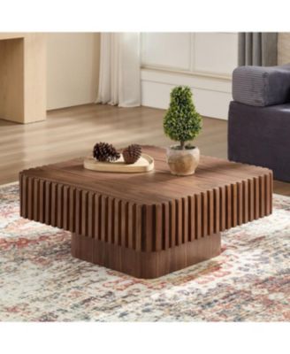 Streamdale Modern Handcraft Drum Coffee Table, Walnut Color