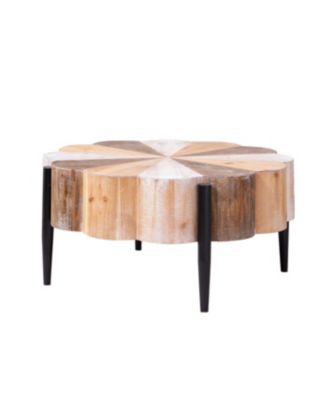 Diameter Rustic Flower-Shaped Wood Coffee Table with Metal Legs