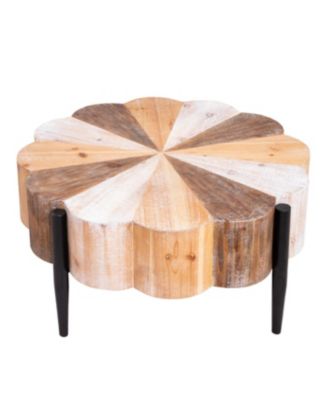 Diameter Rustic Flower-Shaped Wood Coffee Table with Metal Legs