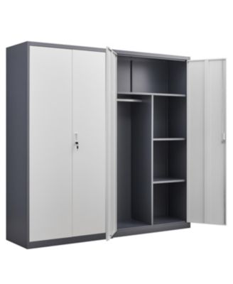 Metal Large-Capacity Wardrobe with Hanging Rod and Compartments