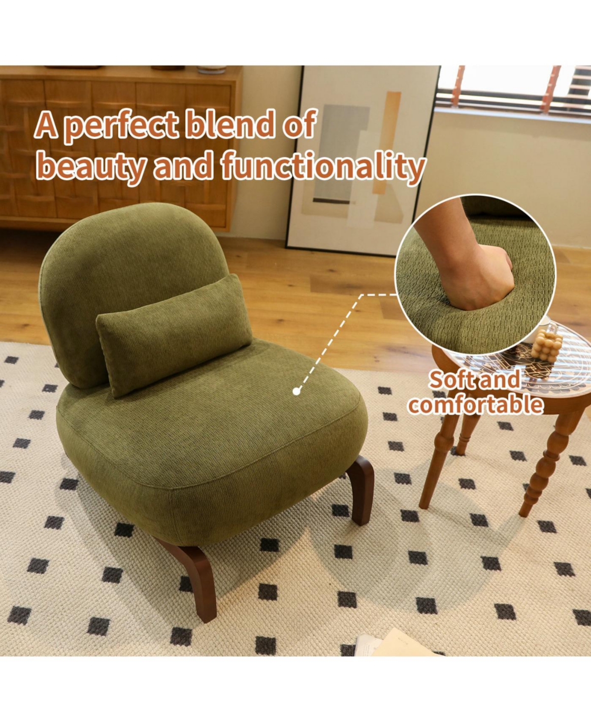 Streamdale Furniture Streamdale Cute Velvet Accent Chair with Solid Wood Legs (Green