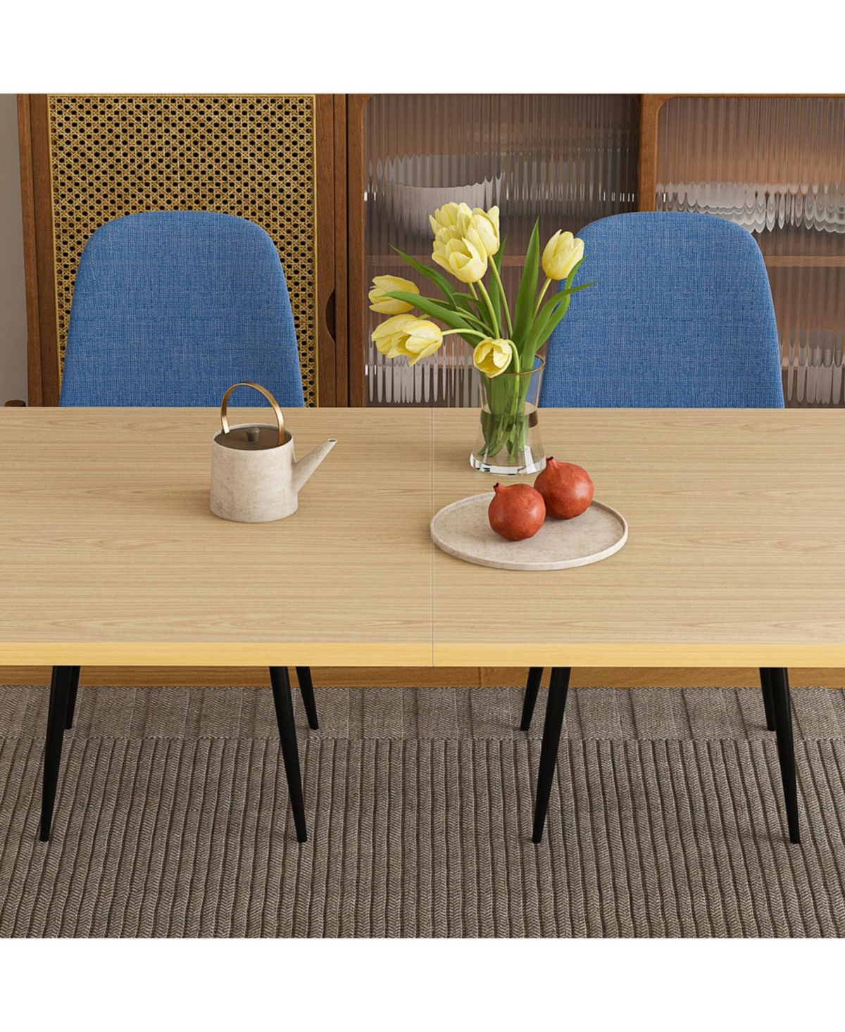 Streamdale Furniture 63-inch Farmhouse Industrial Dining Table Set with 4 Blue Chairs