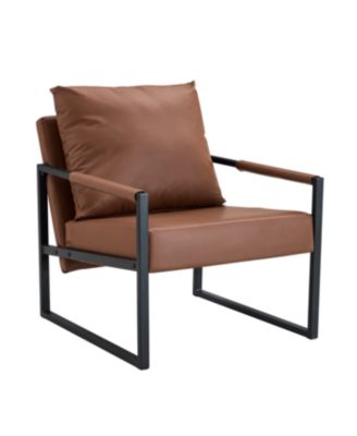  Classic Brown PU Leather & Metal Sofa