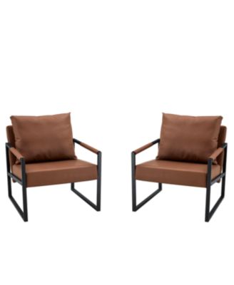  Classic Brown PU Leather & Metal Sofa