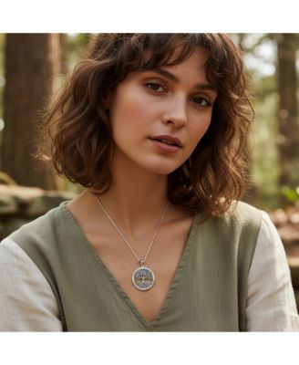 Round Circle Medallion Rune Symbols Wiccan Tree Of Life Pendant Necklace Oxidized Sterling Silver