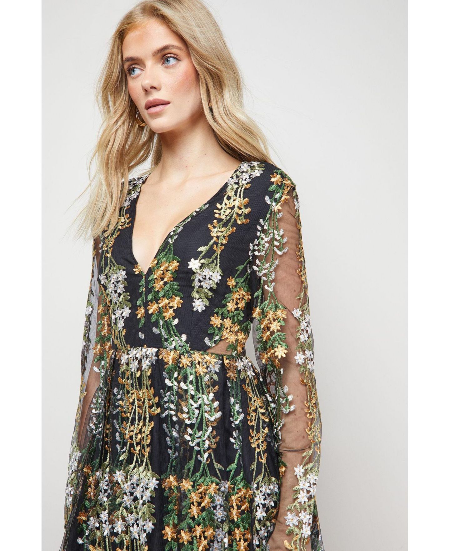 Женское платье Oasis Open Back Long Sleeve Midi, цвет: Разноцветный — фото 3