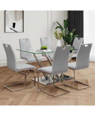 Streamdale Modern glass dining table & 6 gray chairs set