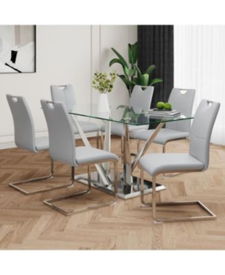 Streamdale Modern glass dining table & 6 gray chairs set