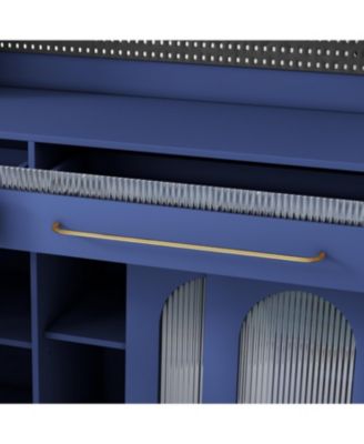  Freestanding 63" W Buffet with Hutch, Coffee Bar Storage Cabinet, Blue