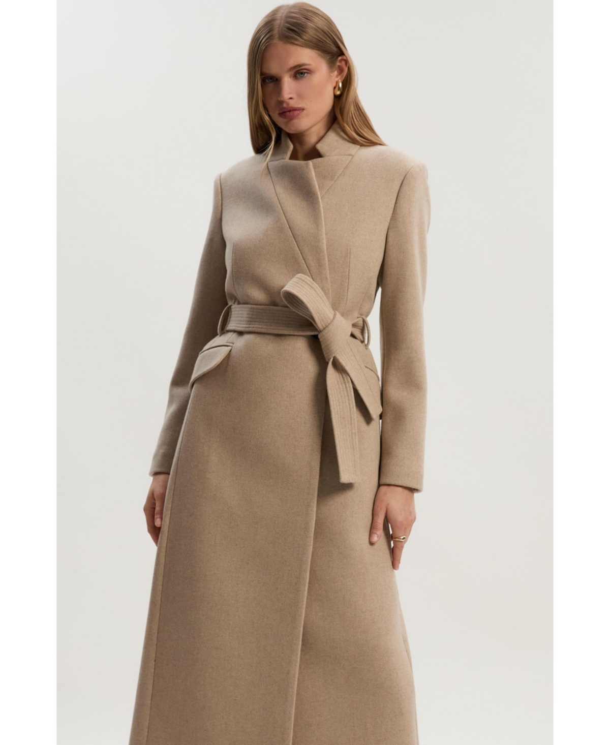 Karen Millen Women's Wool Notch Neck Tailored Maxi Coat