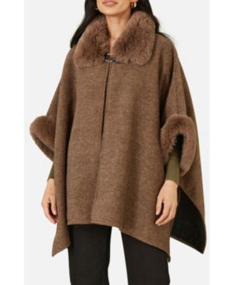 Women's Luxe Fur Collared Cape Jacket