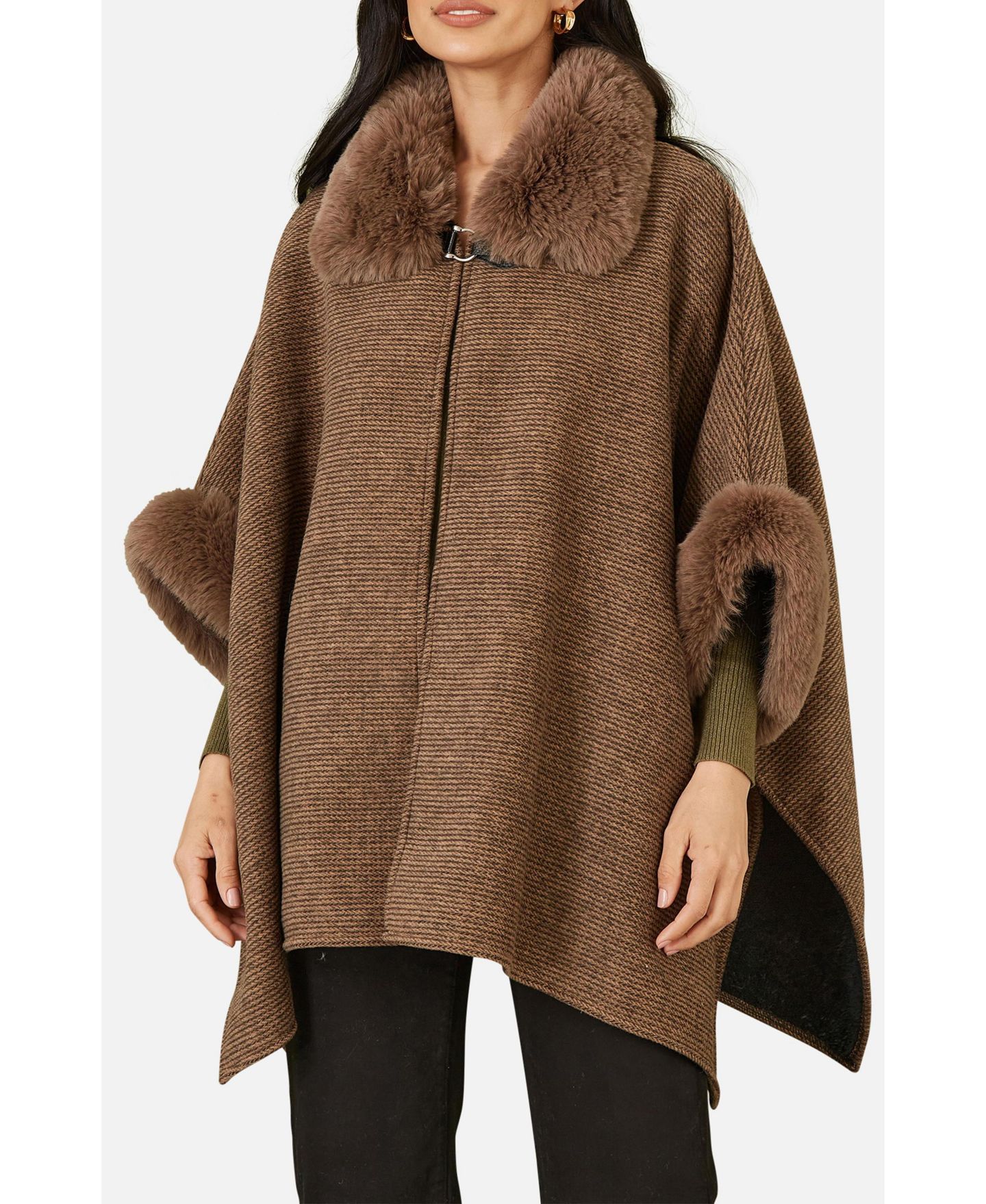 Женская куртка Yumi Luxe Fur Collared Cape, цвет: Коричневый — фото 4