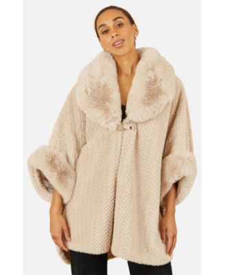 Women's Textured Faux Fur Lined Cape