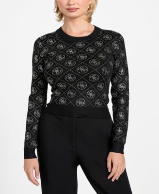 GUESS - Women's Long-Sleeve Crewneck Rhinestones 4G Sweater