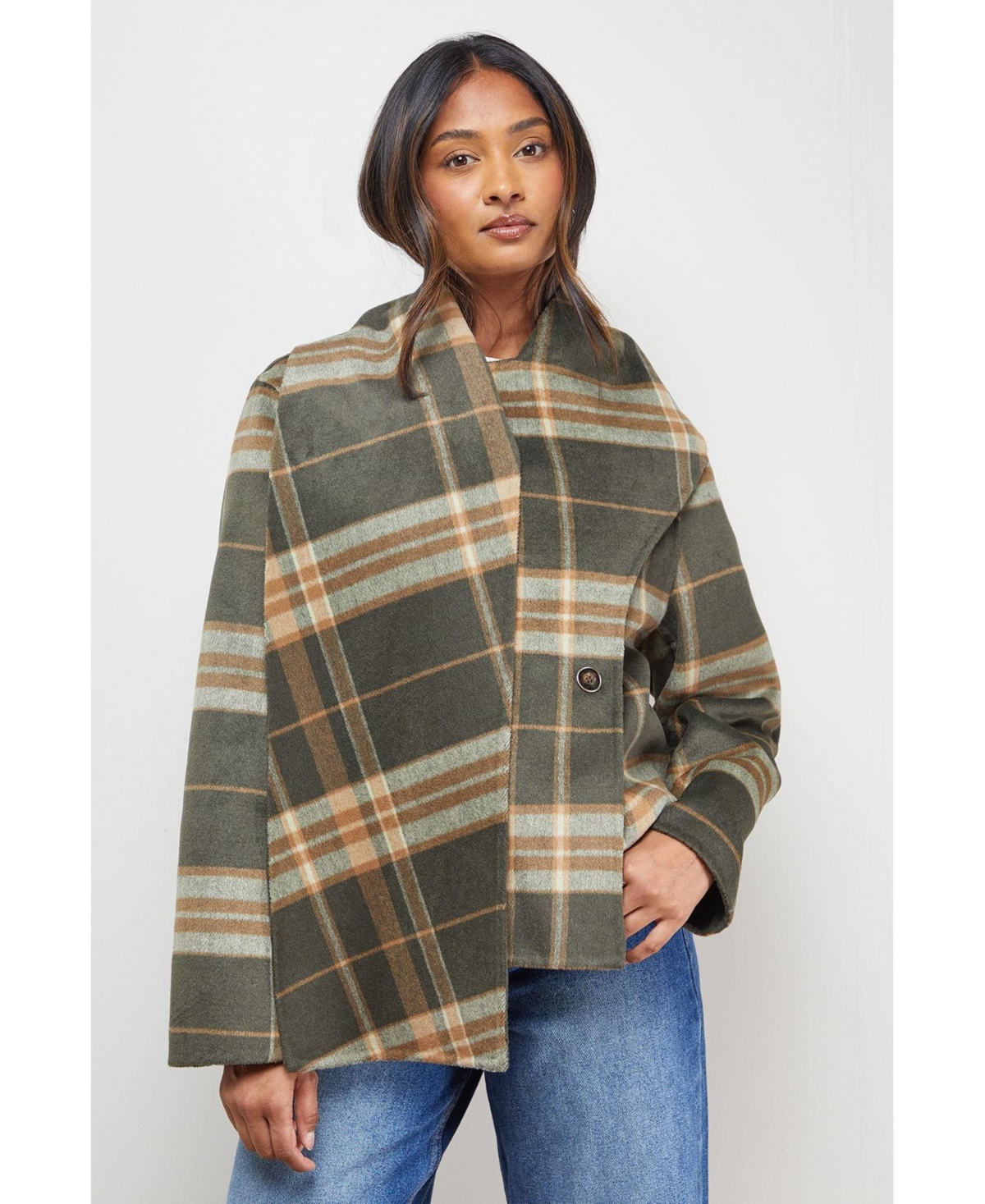 Oasis Women's Check Scarf Longline Jacket Coat