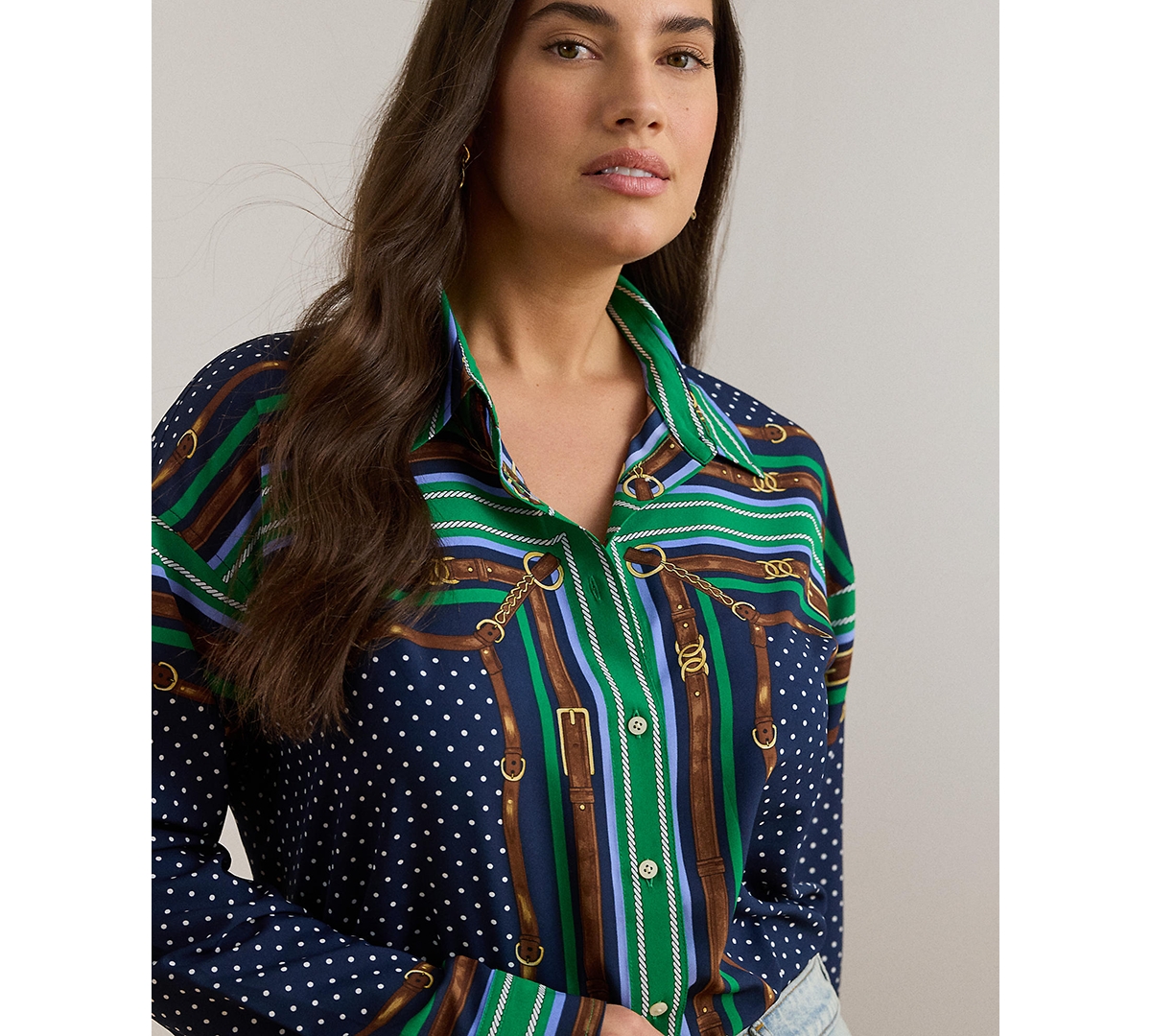 Lauren Ralph Plus Point Collared Belting & Polka-Dot Shirt