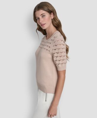 Women's Short-Sleeve Ribbed Hem Sweater