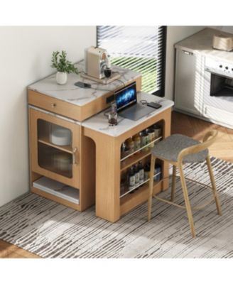 59.5" Extendable Kitchen Island with Dining Table & Storage