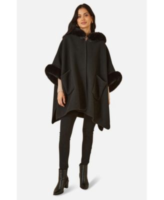 Women's Hooded Fur Cape Jacket