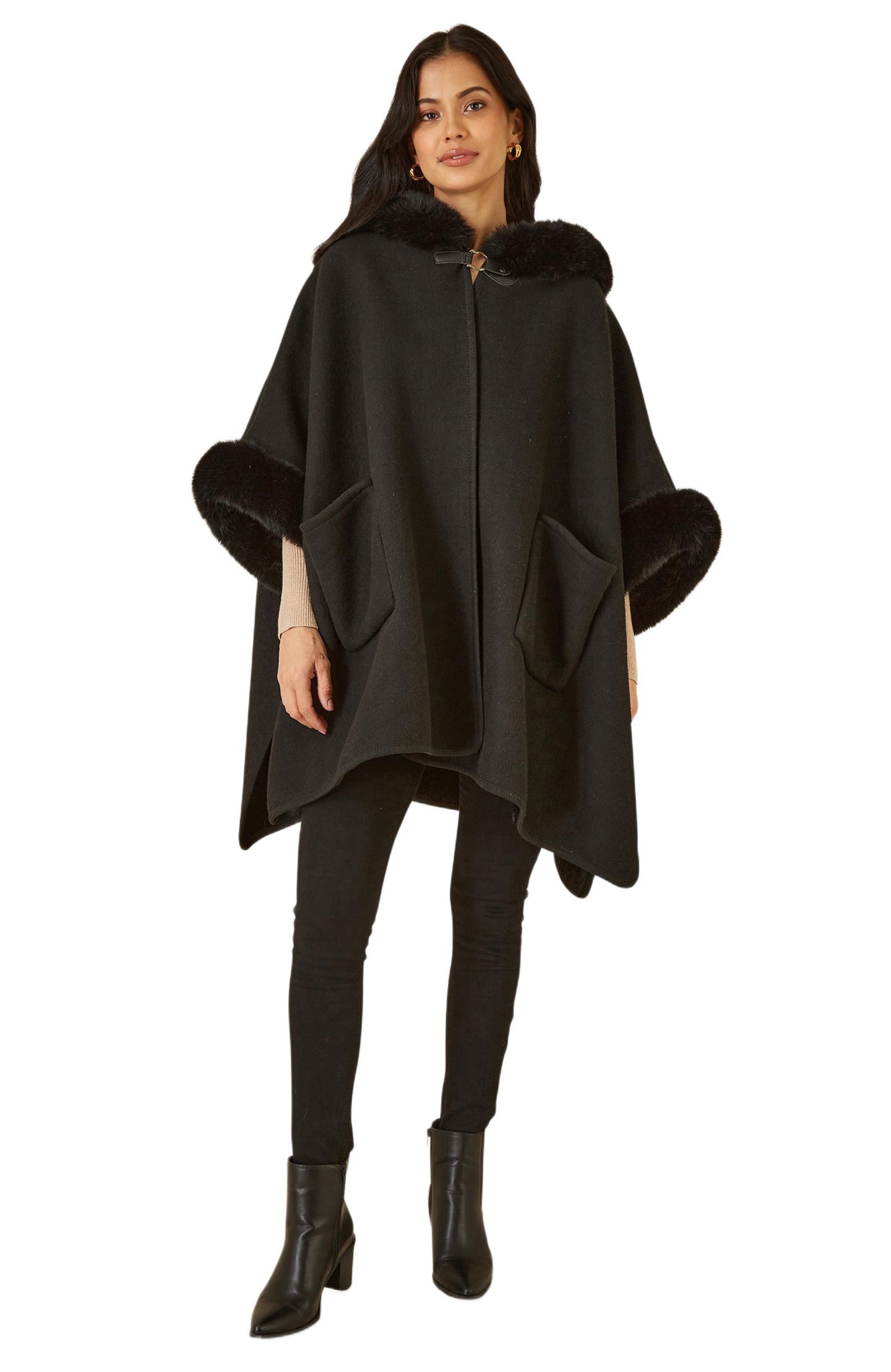Женская куртка Yumi Hooded Fur Cape, цвет: Чёрный — фото 3