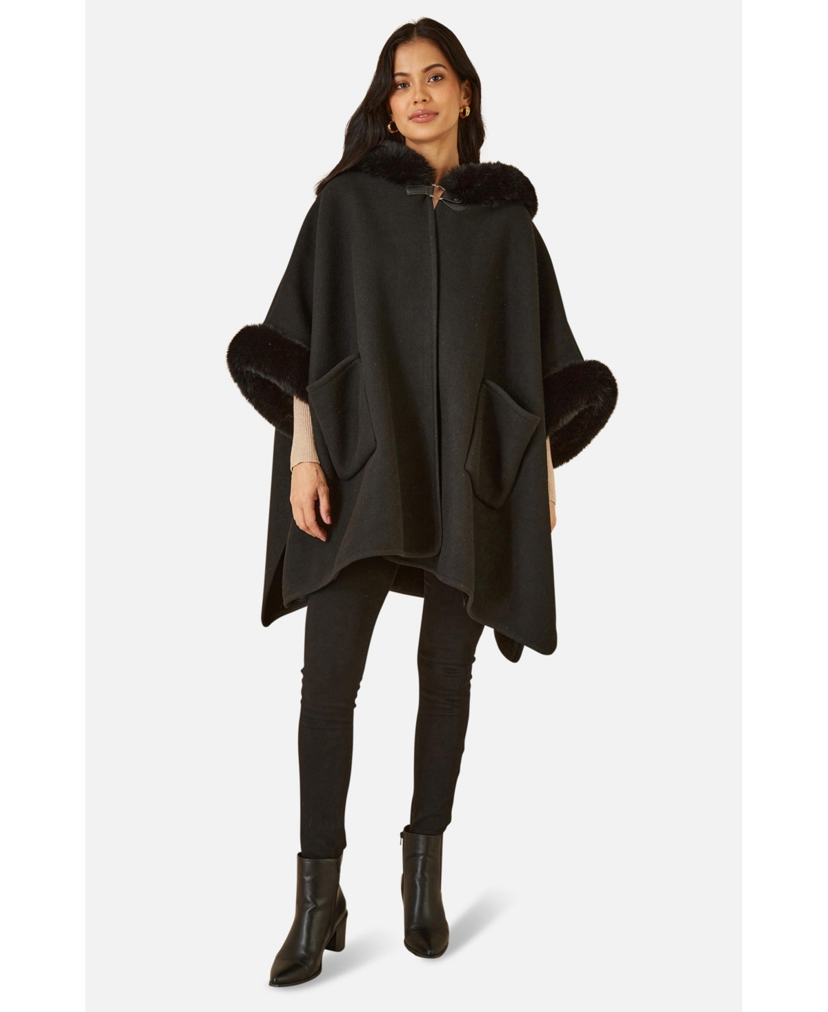 Yumi Women's Hooded Fur Cape Jacket