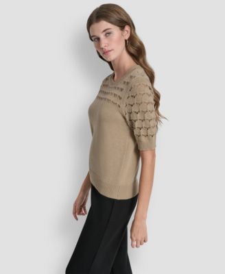 Women's Short-Sleeve Ribbed Hem Sweater
