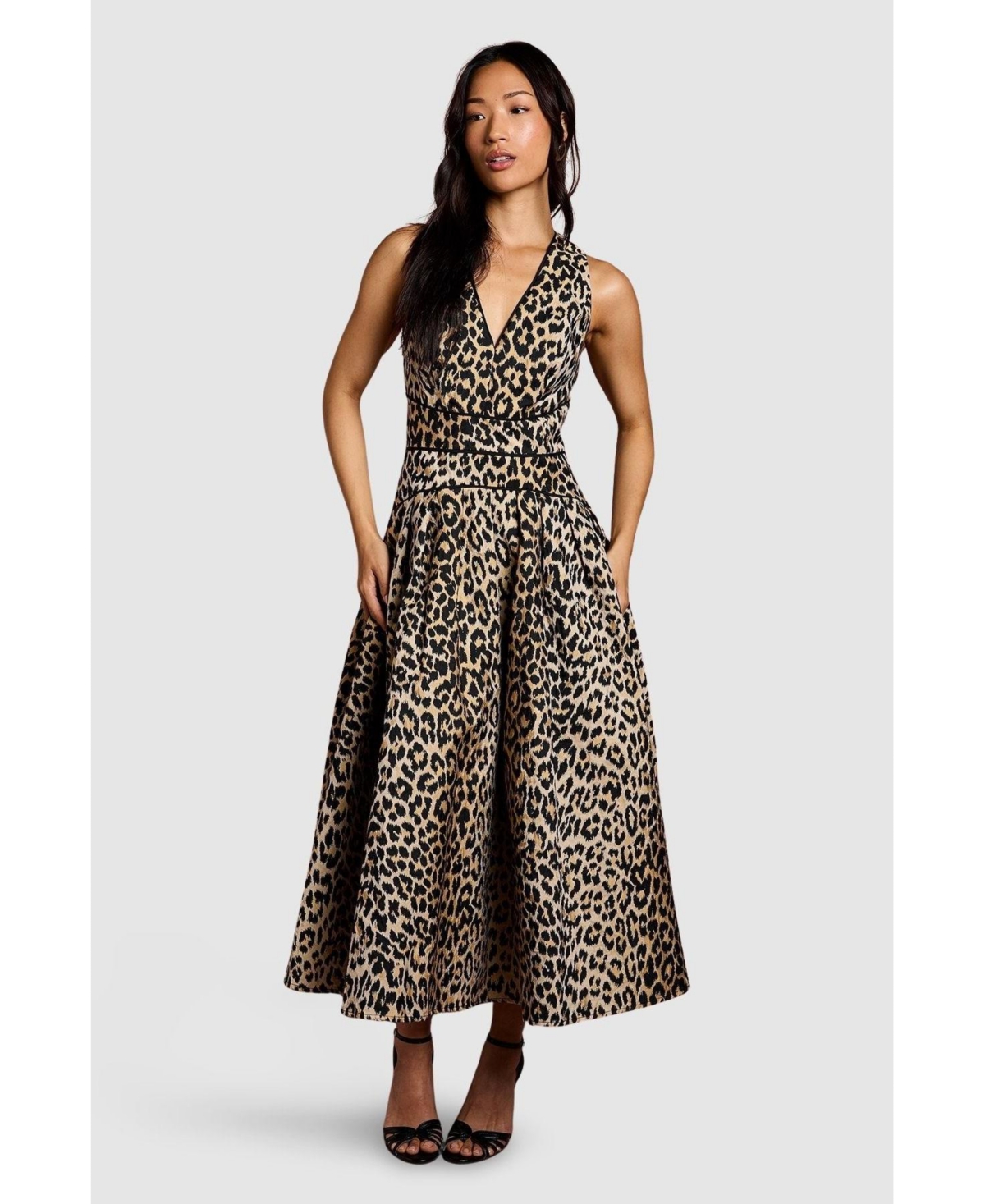 Coast Women's V Neck Animal Jacquard Midi Dress