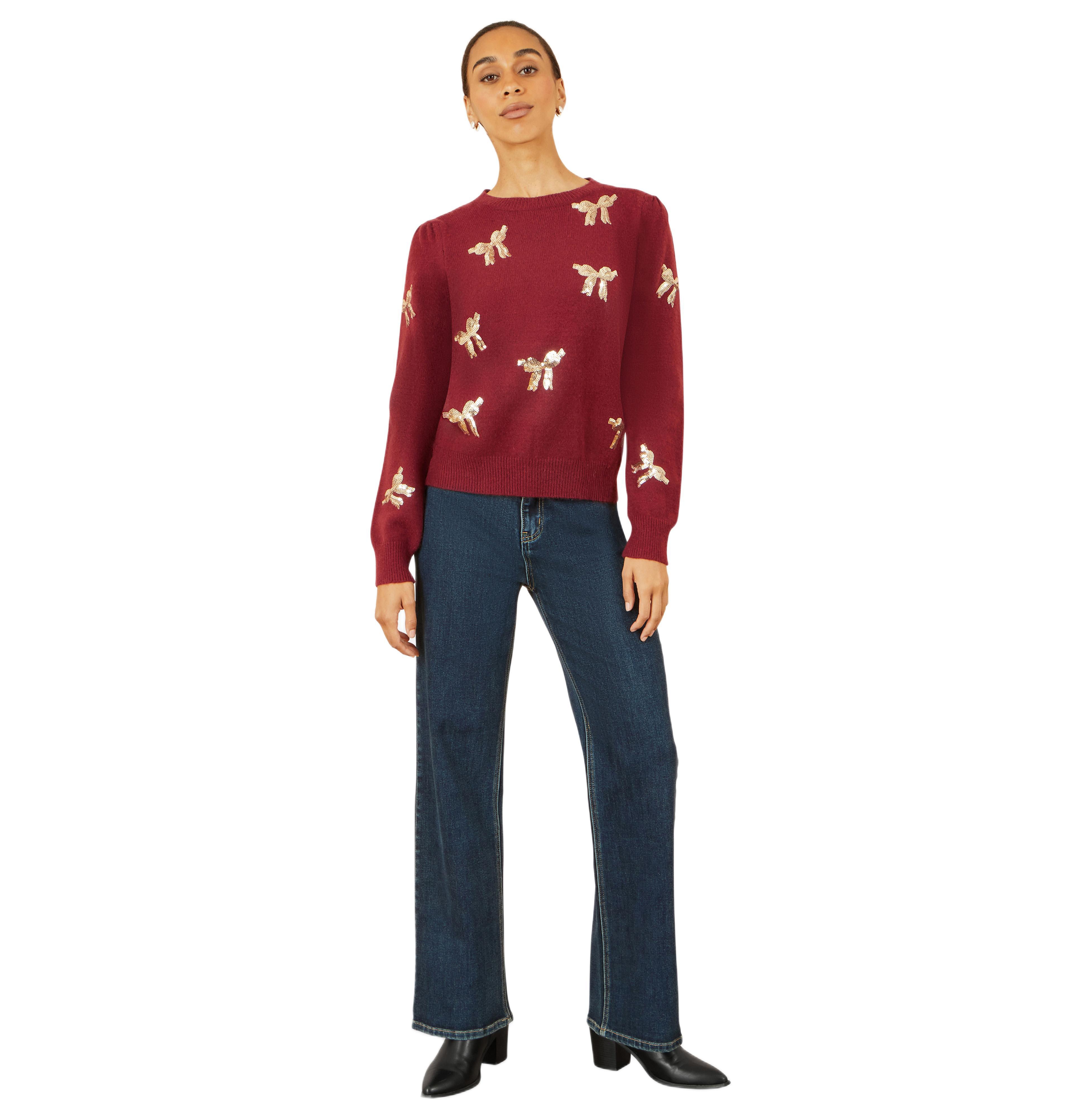 Yumi Women's Sequin Applique Bow Sweater