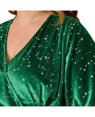 Plus Size Velvet Tie Wrap Surplice Midi Dress