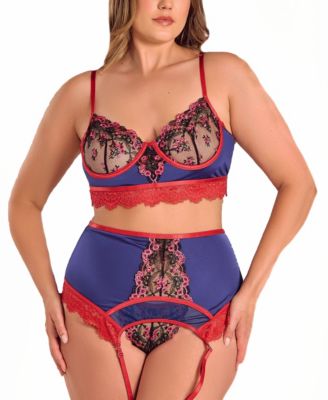 Plus Size Gypsy Lace 3PC Bralette Garter Lingerie Set