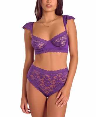 Women's Purple Stretch Lace Bralette Lingerie Set