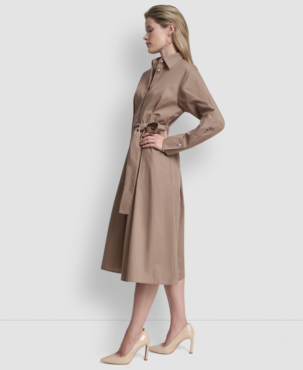 Dkny Women's Long-Sleeve Collared Neck Midi Shirtdress