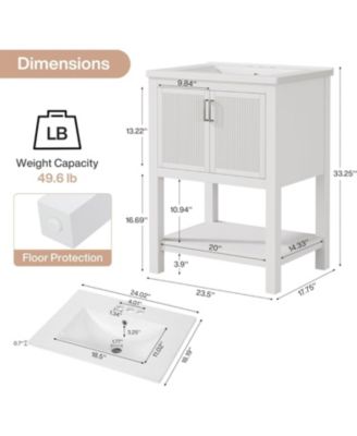 24" Bathroom Vanity with Sink, Modern Freestanding Vanity with Ceramic Porcelain Basin