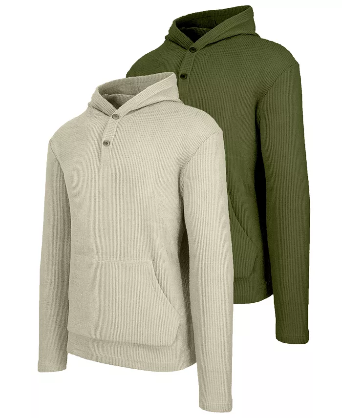 Men's Regular-Fit Waffle Knit Thermal Henley Hoodie, 2-Pack