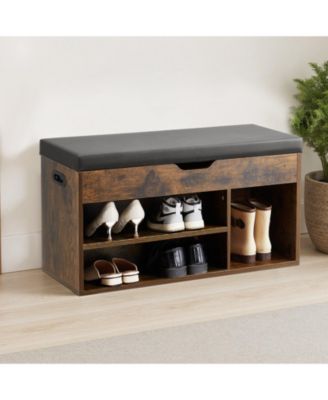 Entryway Shoe Bench with Cushion Seat and 3 Storage Sections