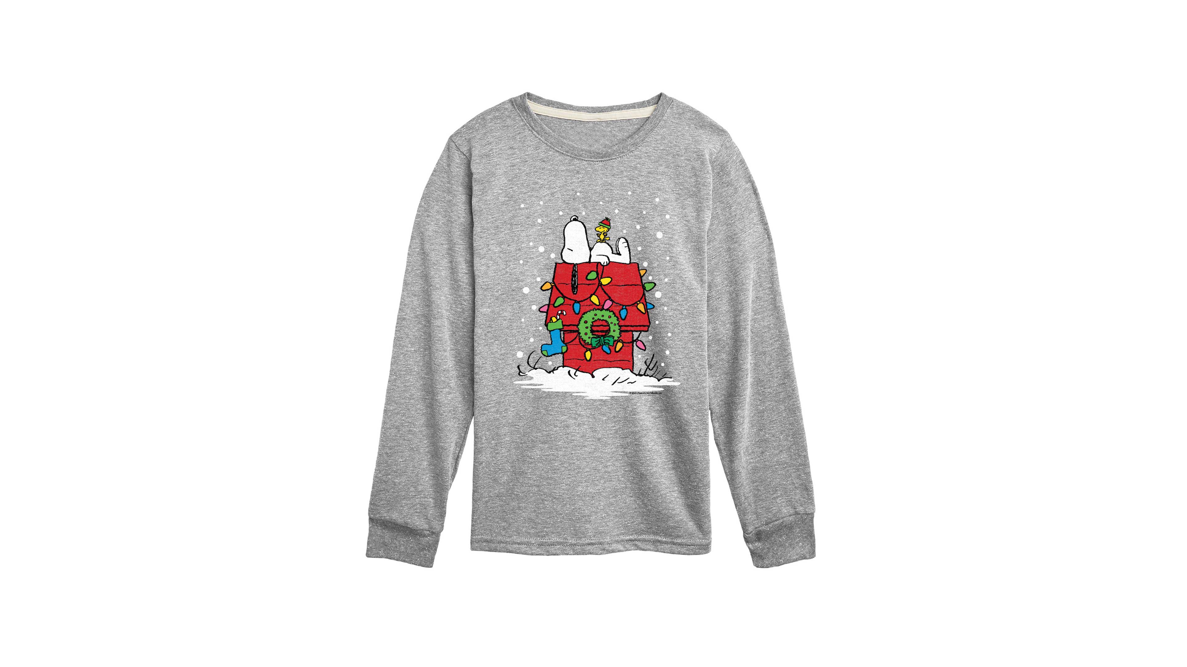 Peanuts Boys' 8-20 Snoopy Dog House Christmas Lights Graphic Long-Sleeve T-Shirt