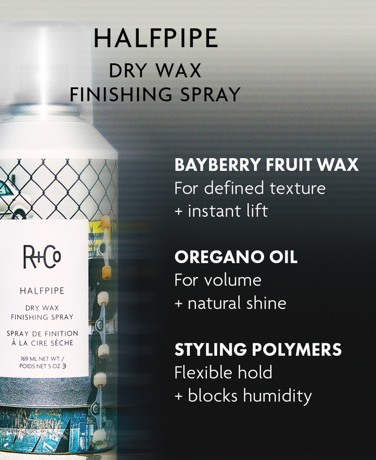 R+Co Halfpipe Dry Wax Finishing Spray, 5 oz.