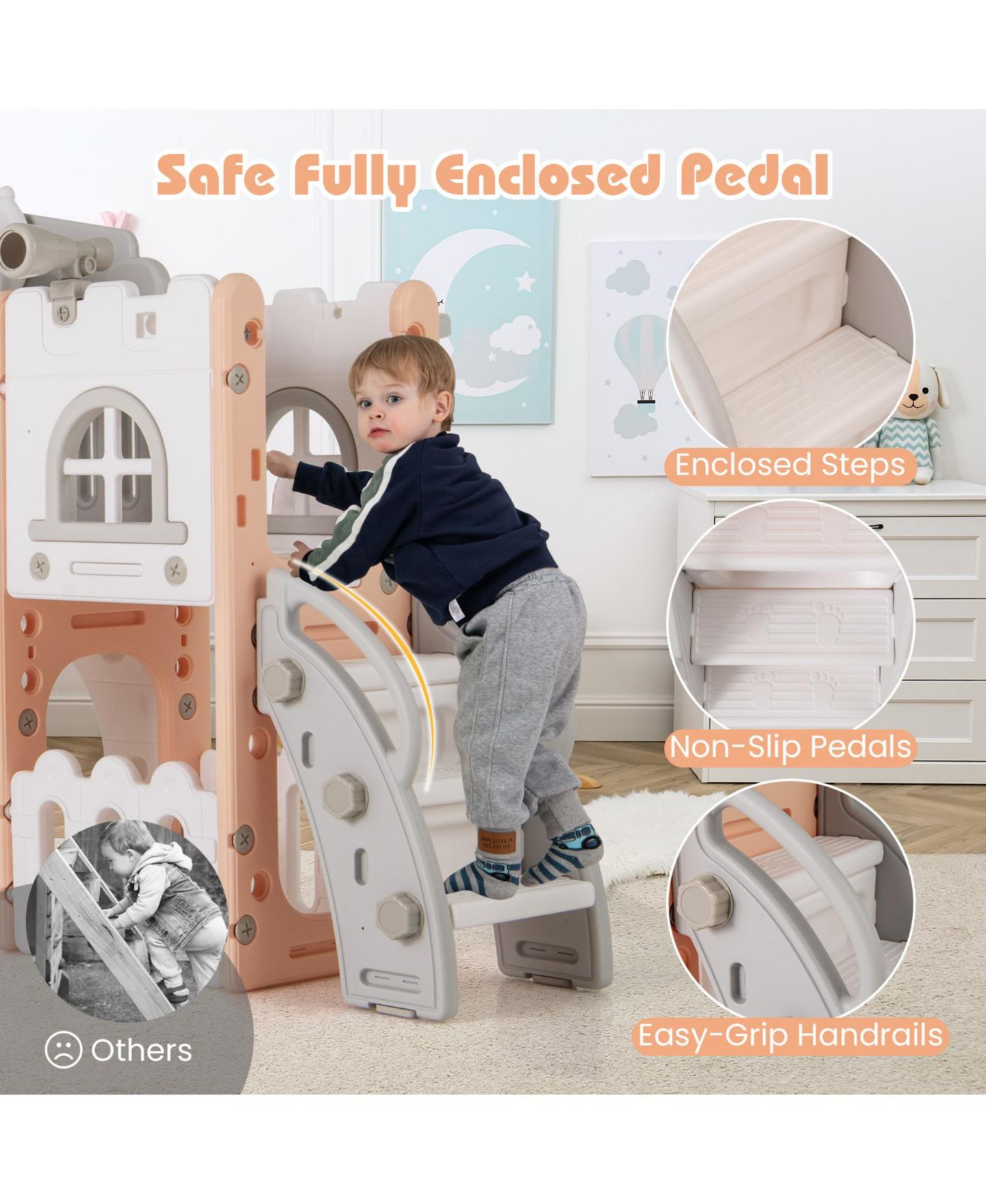 Детская игрушка HONGGE All-in-One Toddler Slide Playground with Adjustable Basketball Hoop, Ages 1-4, цвет: Colorful — фото 7