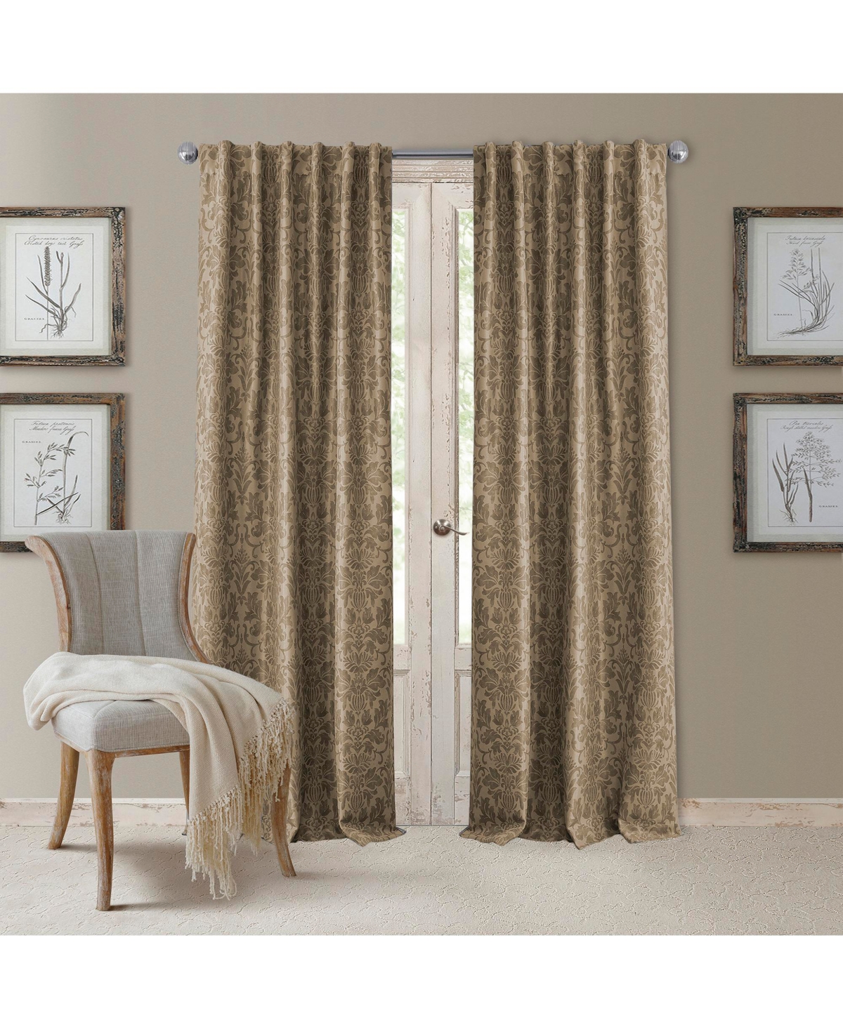 Elrene Home Fashions Antonia Damask Print Blackout Window Curtain
