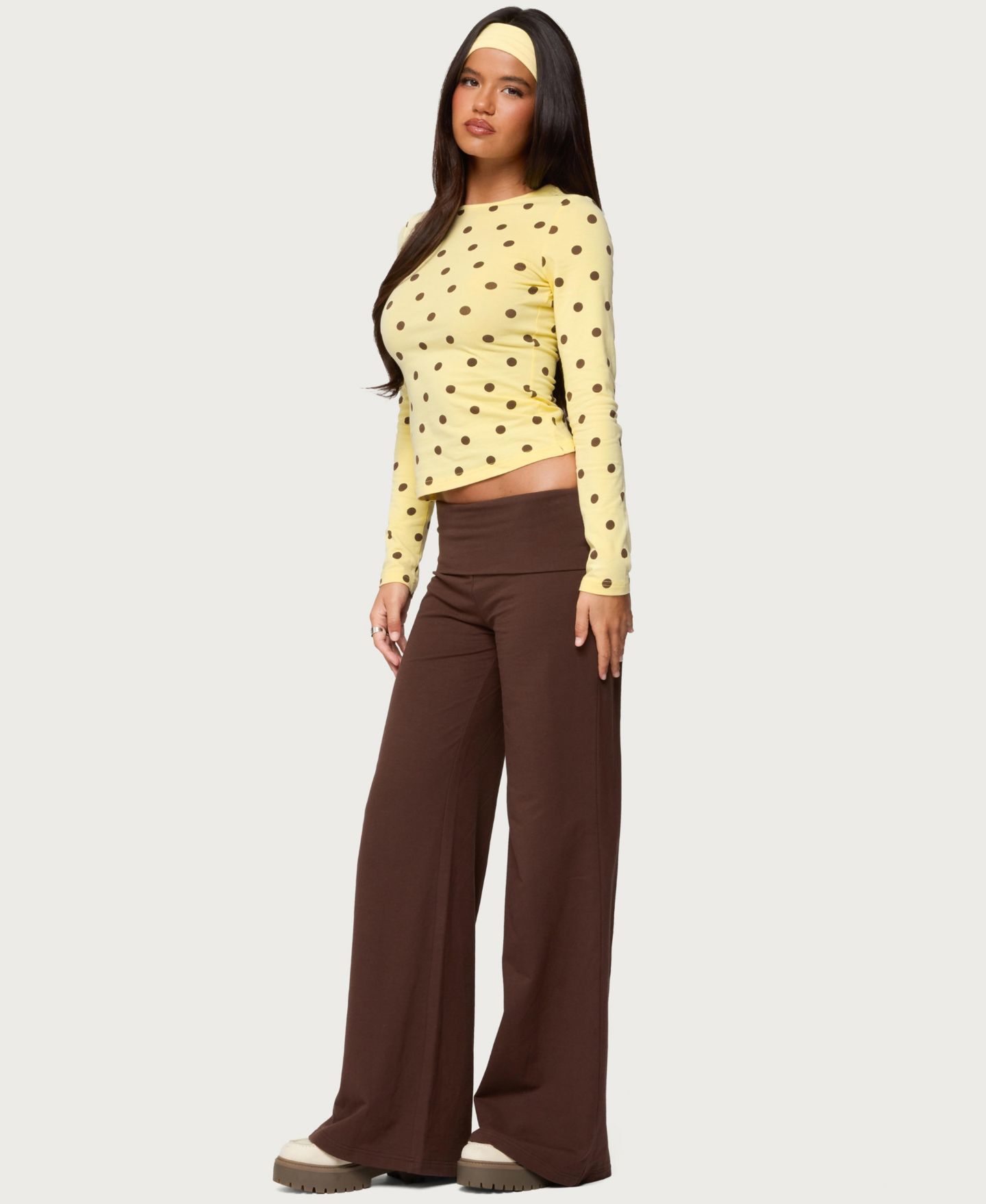 Женская футболка Edikted Maricelle Polka Dot Long Sleeve T, цвет: Жёлтый — фото 3