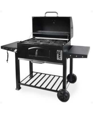 32 Inch Charcoal BBQ Grill, Side Shelves, Built In Thermometer